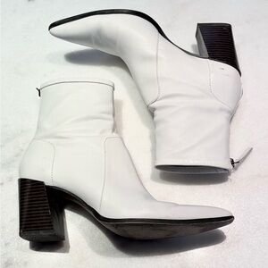 Zara White Leather Ankle Boots